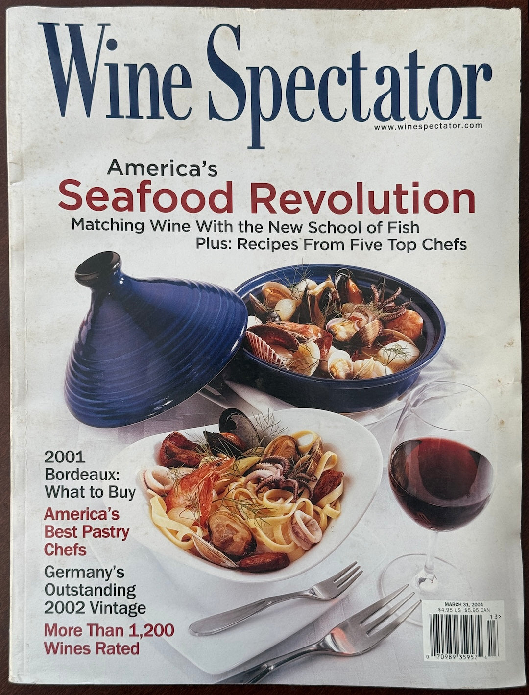 Wine Spectator magazine cover featuring seafood in a dish made by Revenge Ware.